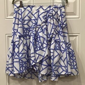 New Vineyard Vines Asymmetrical Wrap Skirt Blue Bamboo Lattice Design Size 8
